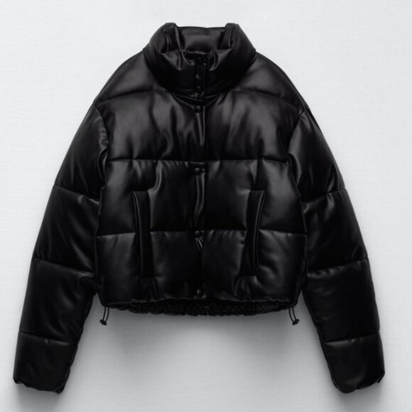 Faux Leather Puffer Jacket - Picture 3 of 12